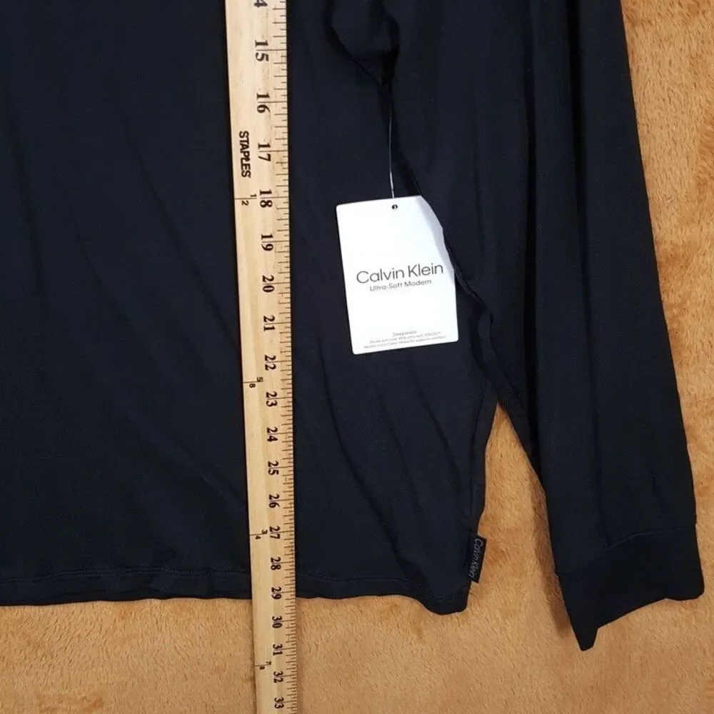 CALVIN KLEIN Sleepwear Mens XL Black Long Sleeve Henley Ultra Soft Modern Shirt - Picture 7 of 8